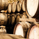 a group of wooden barrels
